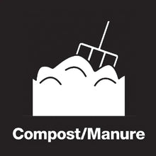 Black Kow Compost/Manure label icon showing a white bag and sprouting plant