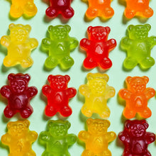 Assorted gummy bears in red, yellow, orange, green, and other colors
