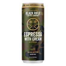 Black Rifle Coffee Company Espresso with Cream can with green camo label and 11 fl oz size