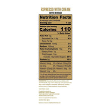 Black Rifle Coffee Company Espresso with Cream nutrition facts panel on can