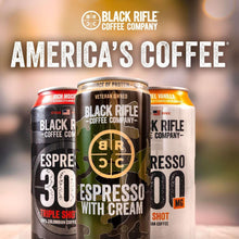 Triple pack of espresso coffee with cream, Black Rifle Coffee Company cans.