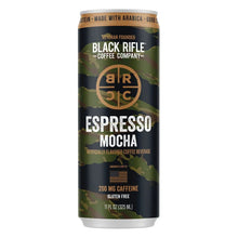 Black Rifle Coffee Company Espresso Mocha can with green camo label and 11 fl oz size