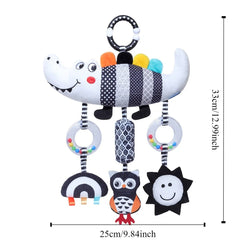 Black & White Baby Car Seat Toy – High Contrast Hanging Rattle with Crocodile & Caterpillar, Newborn Stroller Toy for 0-6 Months, Sensory Developmental Gift for Boys & Girls