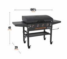 Blackstone outdoor propane griddle with hood and side shelves, 4-burner, on stand