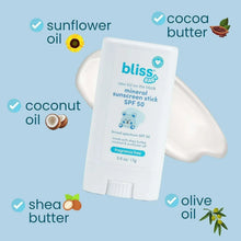 Mineral sunscreen stick in white with printed label, SPF 50