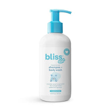 Baby shampoo and body wash bottle with pump, Bliss Baby, white with light blue label