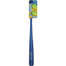 Plastic backyard baseball bat and two-ball combo set with two green balls on blue card