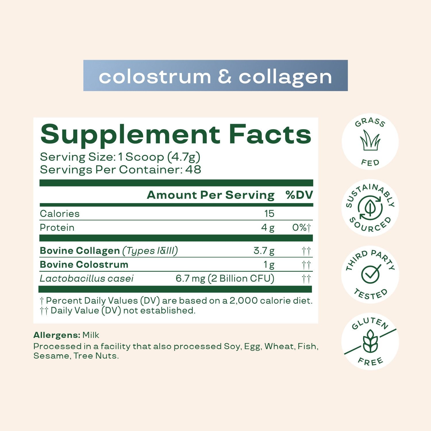 Bloom Nutrition Colostrum & Collagen Peptides, 0.64 lbs.