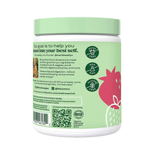 Bloom greens & superfoods powder tub, back label with ingredient and serving info