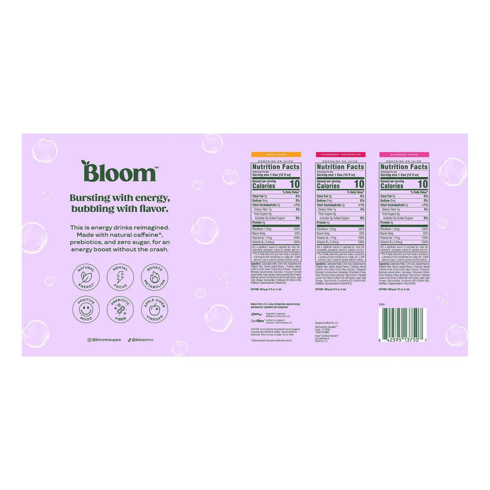 Bloom Sparkling Energy Drink, Variety Pack, 12 fl oz, 18 Count - USA MEGA SHOP