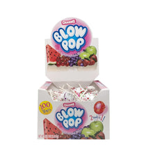 Assorted Blow Pops candy box, 100-count with colorful fruit lollipop graphics