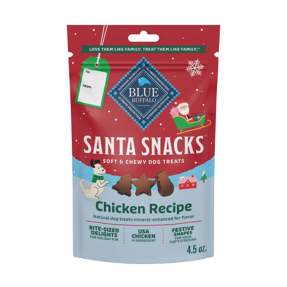 Blue Buffalo Santa Snacks Soft-Moist Dog Bits for Training, Chicken, 4.5-oz. Bag