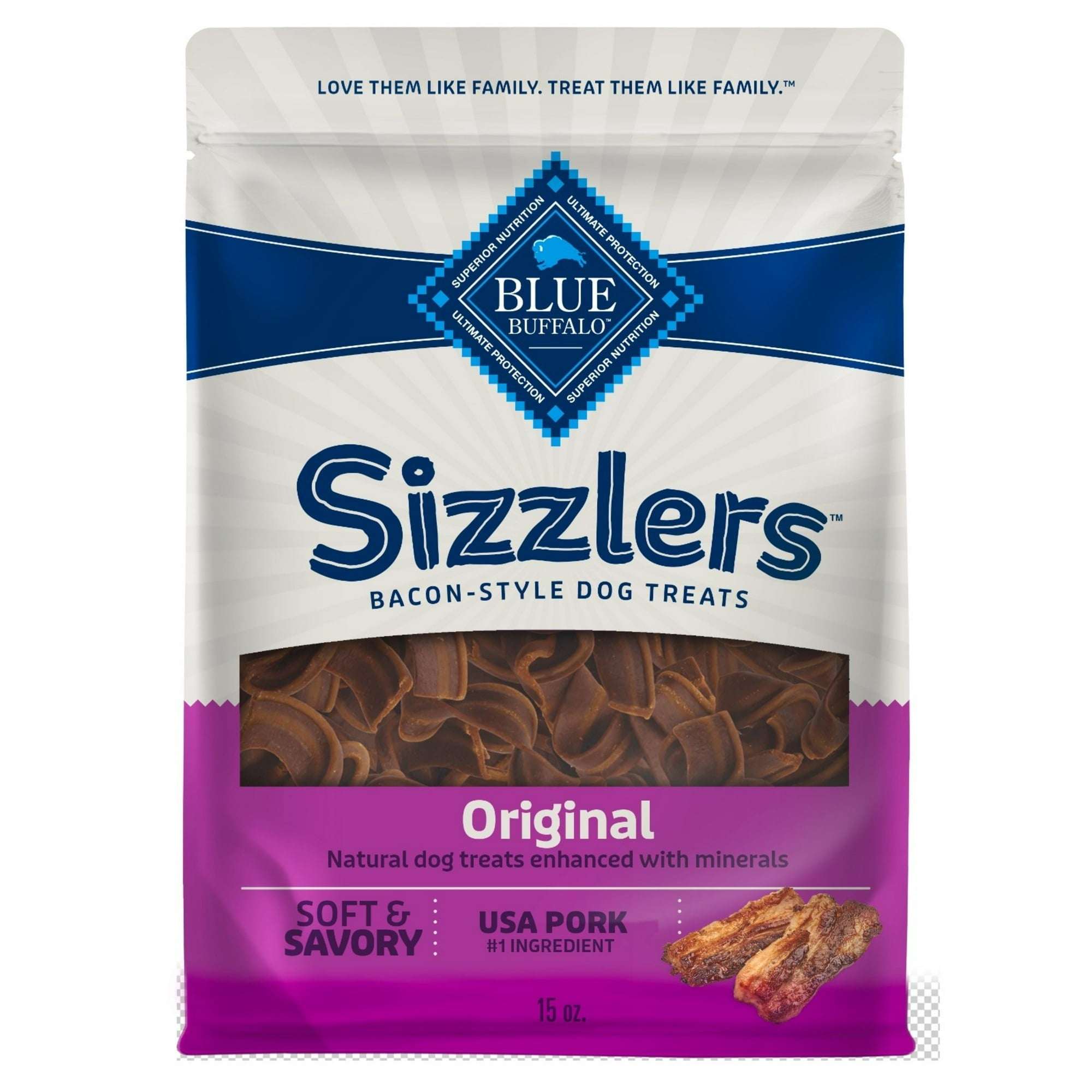 Blue Buffalo Sizzlers Bacon-Style Dog Treats with Real Pork, Original Flavor, 6-oz.