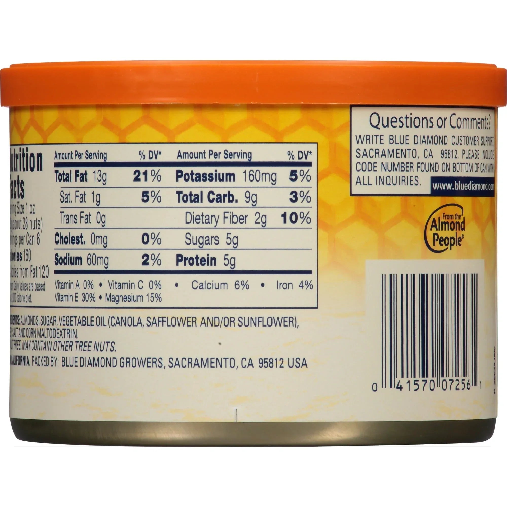 Blue Diamond Almonds Honey Roasted Flavored Snack Nuts perfect for snacking and on-the-go, 6 oz