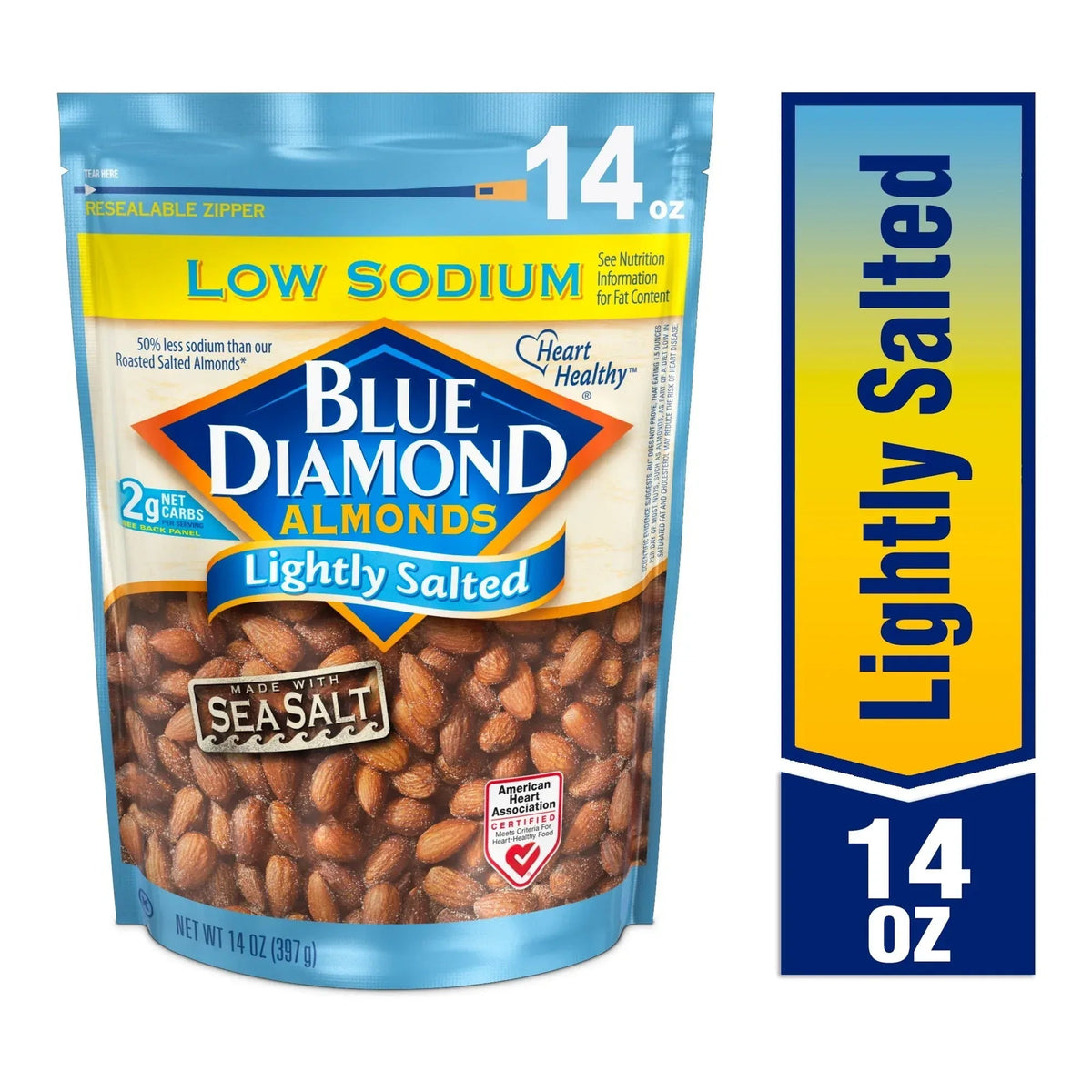 Blue Diamond Almonds, Lightly Salted Low Sodium Snack Nuts For Gluten Free Snacking, 14 oz.