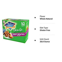 Blue Diamond 32-pack whole natural almonds box with 100 calories per pack text