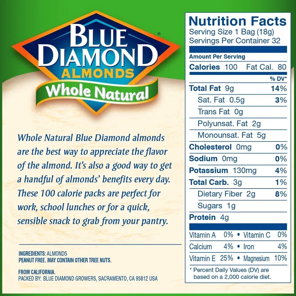 Blue Diamond Almonds, Whole Natural 100 calorie packs (32 count)