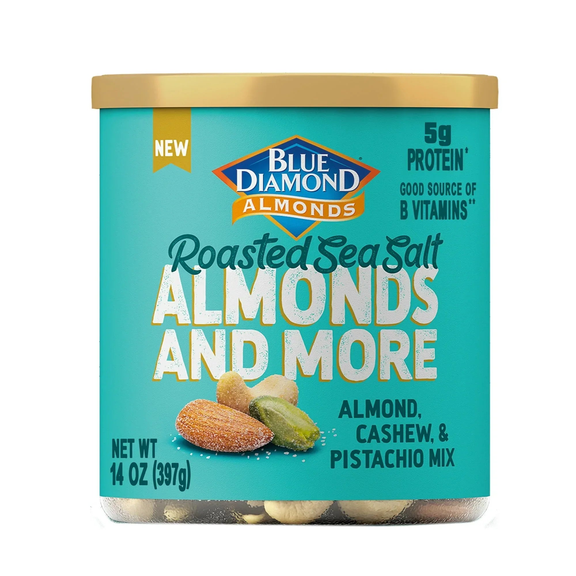Blue Diamond Almonds and More, Roasted Sea Salt Mixed Nuts with Almonds, Cashews and Pistachios for Snacking, 14 oz.