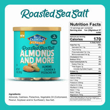 Roasted sea salt almonds and more nutrition facts panel on nut tub