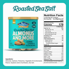 Blue Diamond Almonds and More, Roasted Sea Salt Mixed Nuts with Almonds, Cashews and Pistachios for Snacking, 14 oz.
