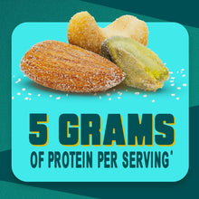 Roasted sea salt nuts graphic with 5 grams of protein per serving
