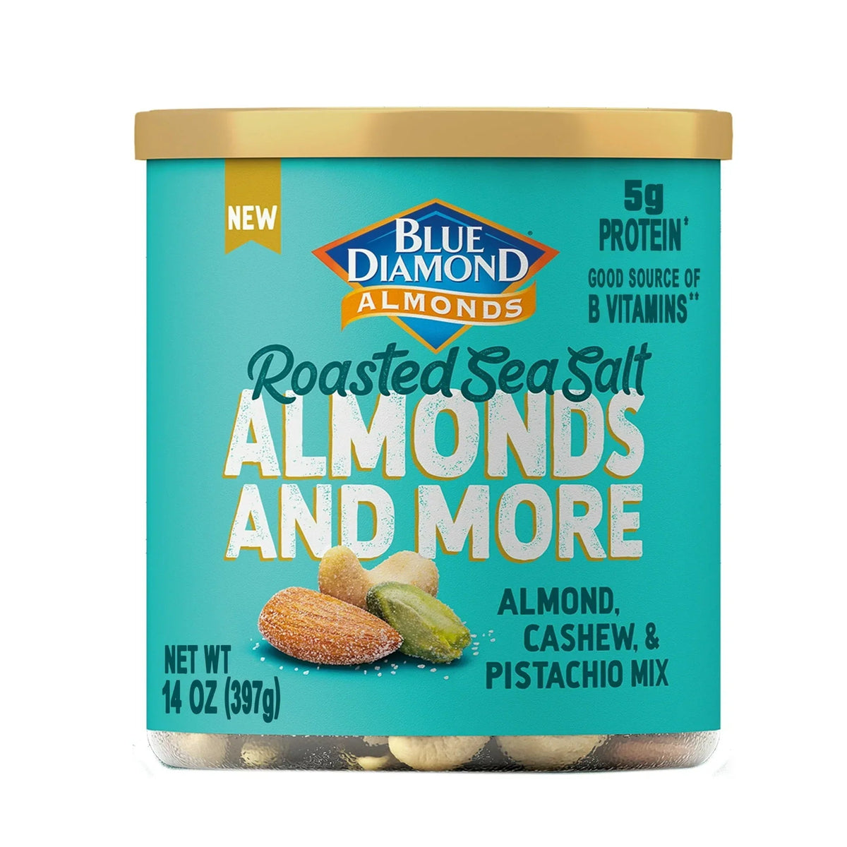 Blue Diamond Almonds and More, Roasted Sea Salt Mixed Nuts with Almonds, Cashews and Pistachios for Snacking, 14 oz.