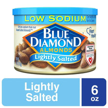 Lightly salted almonds can showing 6 oz size