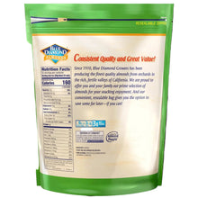 Resealable bag of whole natural raw almonds with nutrition facts panel on the back.