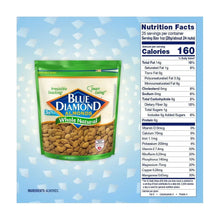 Whole natural raw almond bag with Nutrition Facts label and ingredients panel.