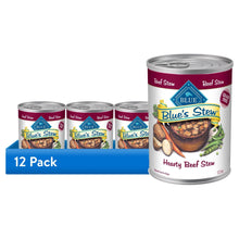 12-pack of grain-free wet dog food cans, hearty beef stew