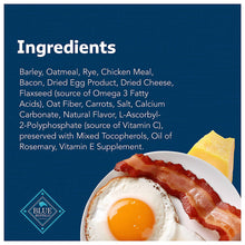Blue Buffalo Health Bars ingredients panel with bacon, egg, and cheese image