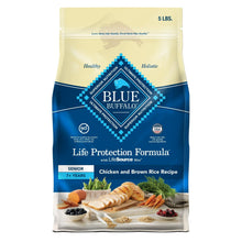 Blue Buffalo senior dry dog food bag, 5 lb, chicken & brown rice recipe
