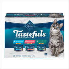 Blue Buffalo Tastefuls 12-count wet cat food variety pack box.