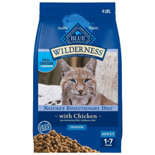 Blue Buffalo Wilderness high-protein grain-free dry cat food bag, indoor adult 4 lbs