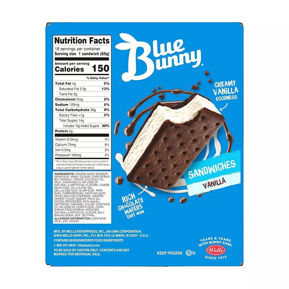 Blue Bunny Simply Vanilla Frozen Dessert Ice Cream Sandwiches, 18 ct. - USA MEGA SHOP