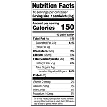 Nutrition Facts panel: 150 calories per serving, 18 servings, vanilla sandwich.