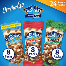Blue Diamond almond variety pack with three flavor pouches, 8 packs each