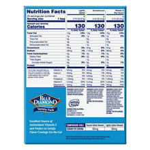 Blue Diamond almonds variety pack box back with Nutrition Facts and serving info