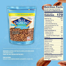 Lightly salted whole almonds bag with Nutrition Facts panel and serving info