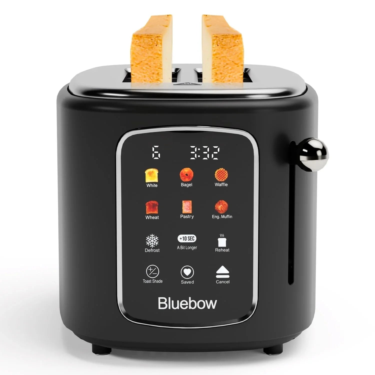 Bluebow 2-Slice Toaster with Touchscreen, 1.5" Wide Slots, 6 Bread Types & Shade Settings, Reheat, Defrost, Cancel, Removable Tray - USA MEGA SHOP