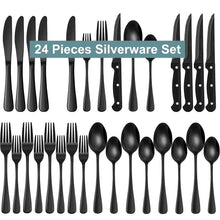Black stainless steel 24-piece flatware set for table service