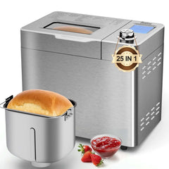 Bluebow 25-in-1 Bread Maker, 2LB Bread Machine with Auto Fruit/Nut Dispenser, Gluten-Free Setting, Keep Warm&13H Delay Timer, Stainless Steel - USA MEGA SHOP