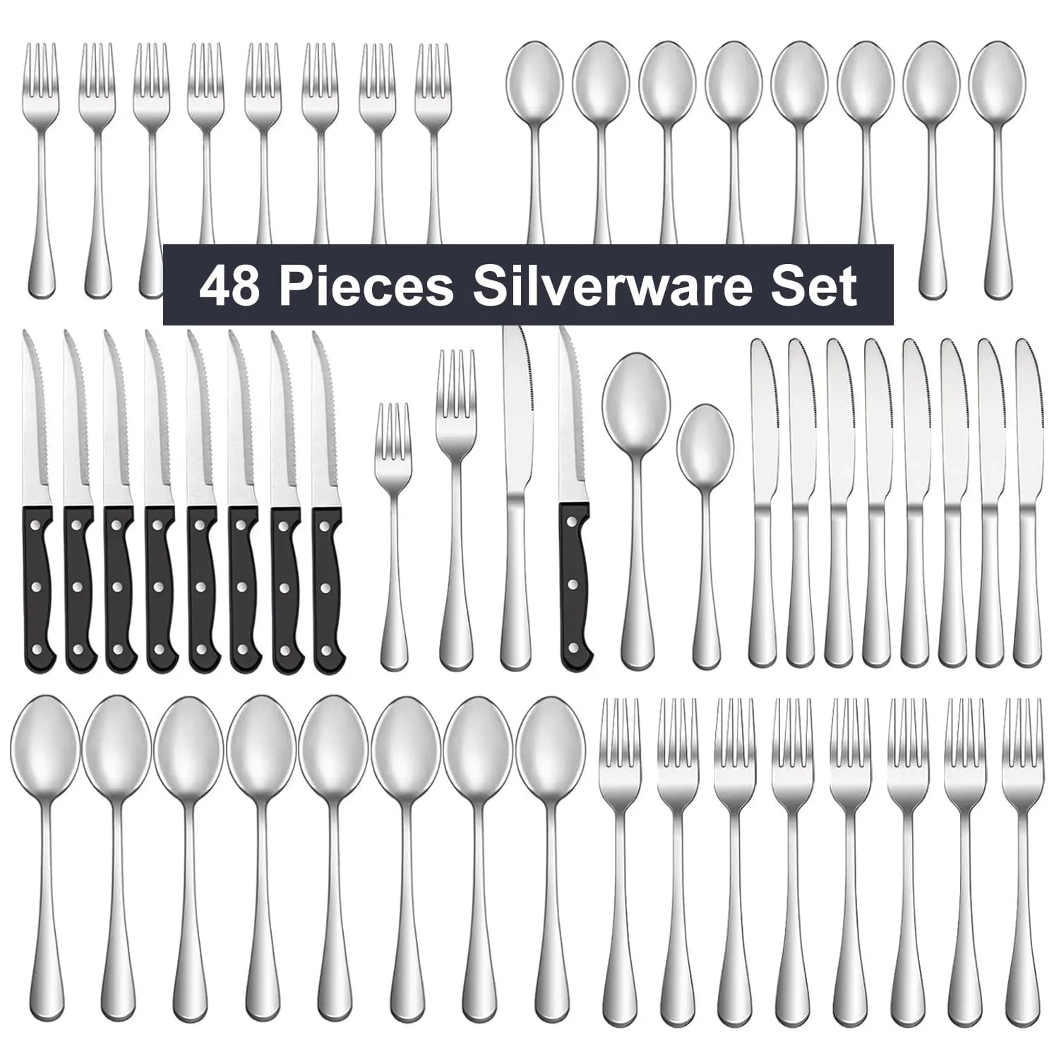 Bluebow Silverware Set with Steak Knives, Flatware Cutlery Set for 4, Food-Grade Stainless Steel Kitchen Tableware Set