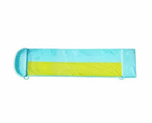 Light blue double-lane water slide trough with lime-green center strip and end loop