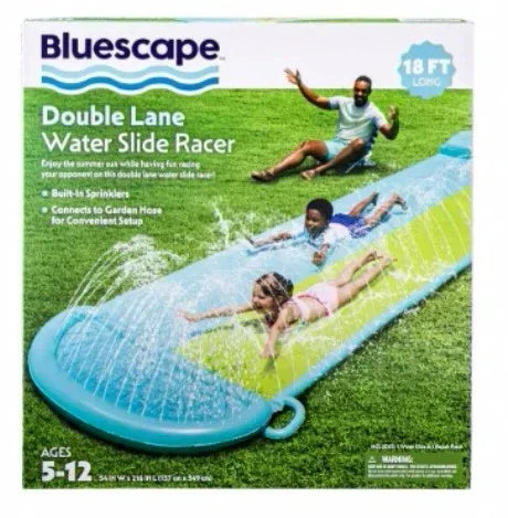 Bluescape 18ft Blue Double Lane Water Slide Racer, with Sprinklers, Age 5 to 12, Unisex
