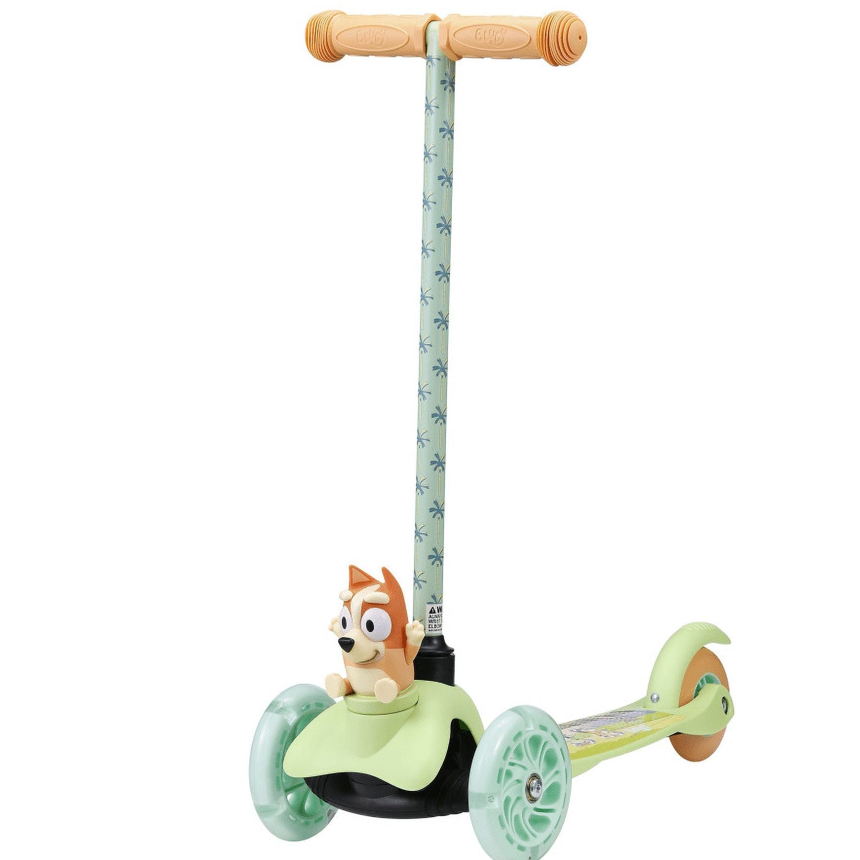 Bluey Bingo Ride-N-Glide Buddies 3D Toddler Scooter, 3 Wheel Kick Scooter for Kids Ages 3+, Green