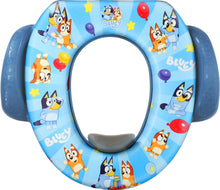 Bluey potty training seat with molded blue handles and round toilet insert
