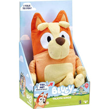 Talking Bingo plush in retail box, orange dog with cream face, belly, and ears