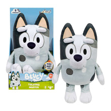 Talking muffin plush toy in retail box, gray and black character, 11 inch