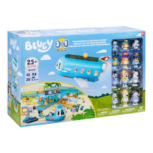 Bluey 8-in-1 transforming plane playset box with accessory figures and backdrop